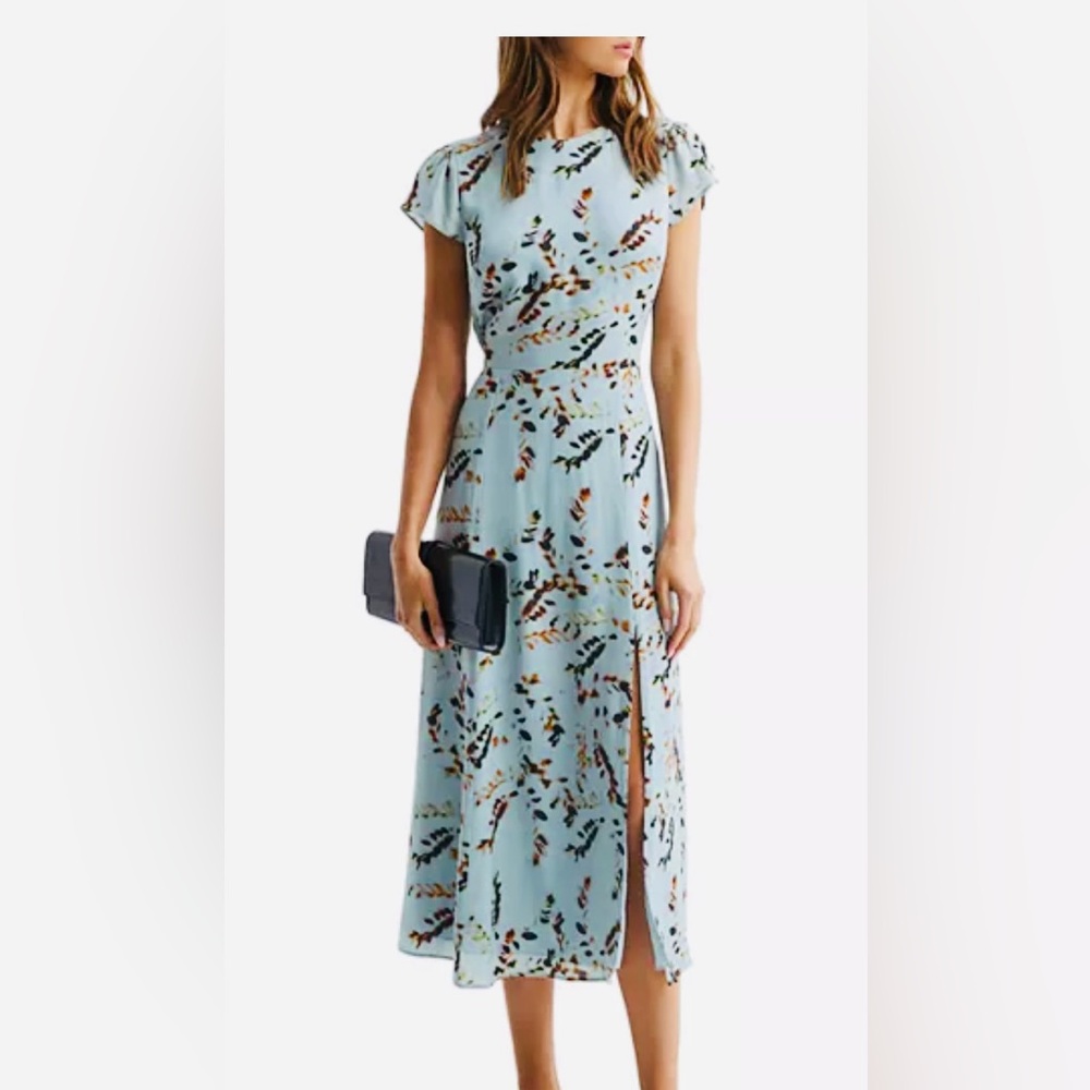 Reiss Livia Blue Floral Cut-Out Back
Flutter Sleeve Midi Dress US10